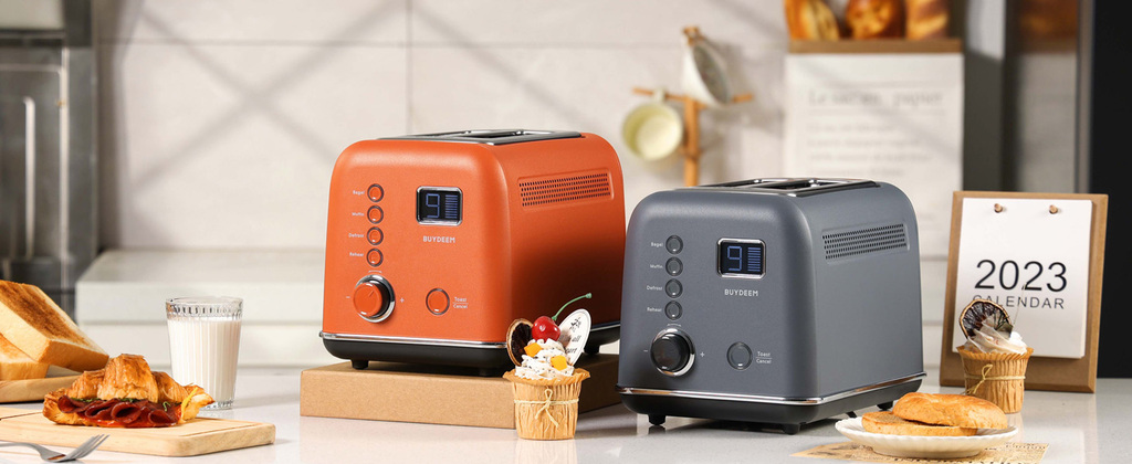 BUYDEEM DT730 Motorized Toaster, 2-Slice Smart Digital Leverless Toaster with LCD Countdown Timer, 9-Shade Settings