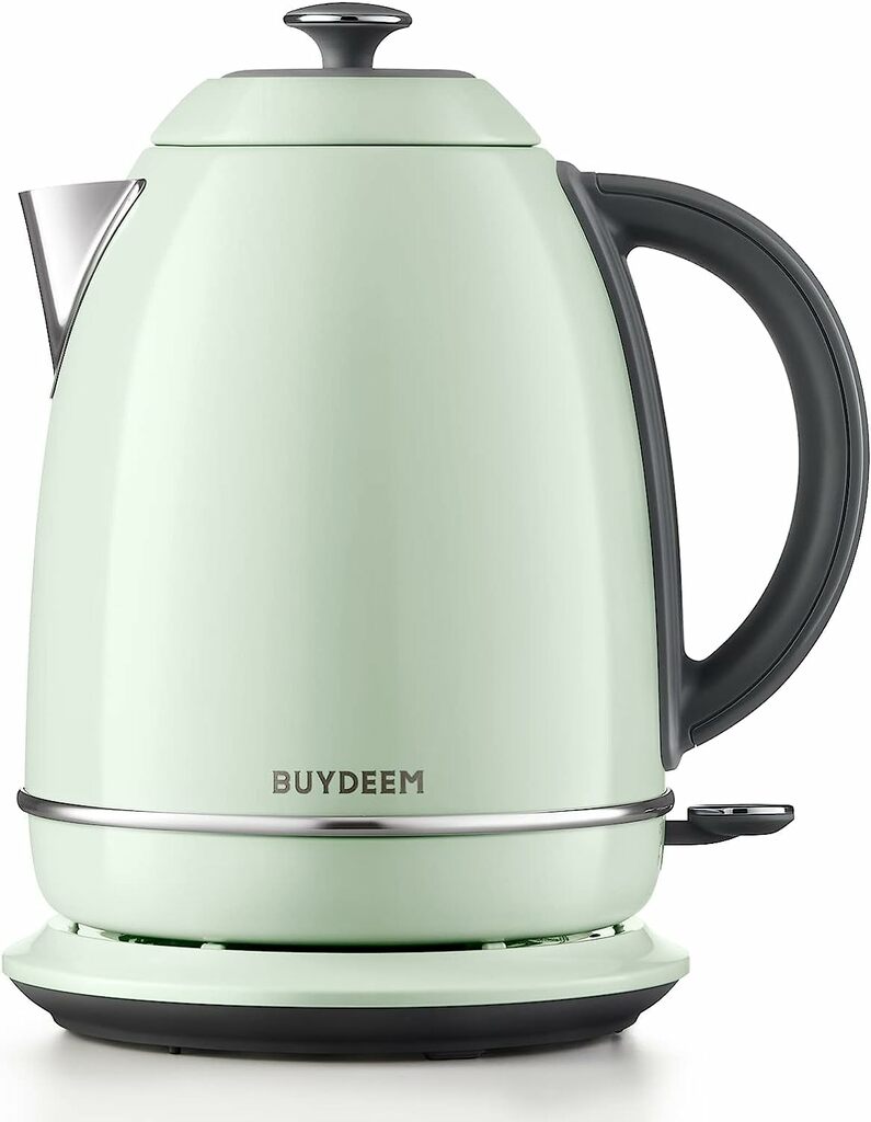 BUYDEEM K640 Stainless Steel Electric Tea Kettle with Auto Shut-Off and Boil Dry Protection, 1.7 Liter Cordless Hot Water Boiler with Swivel Base, 1440W