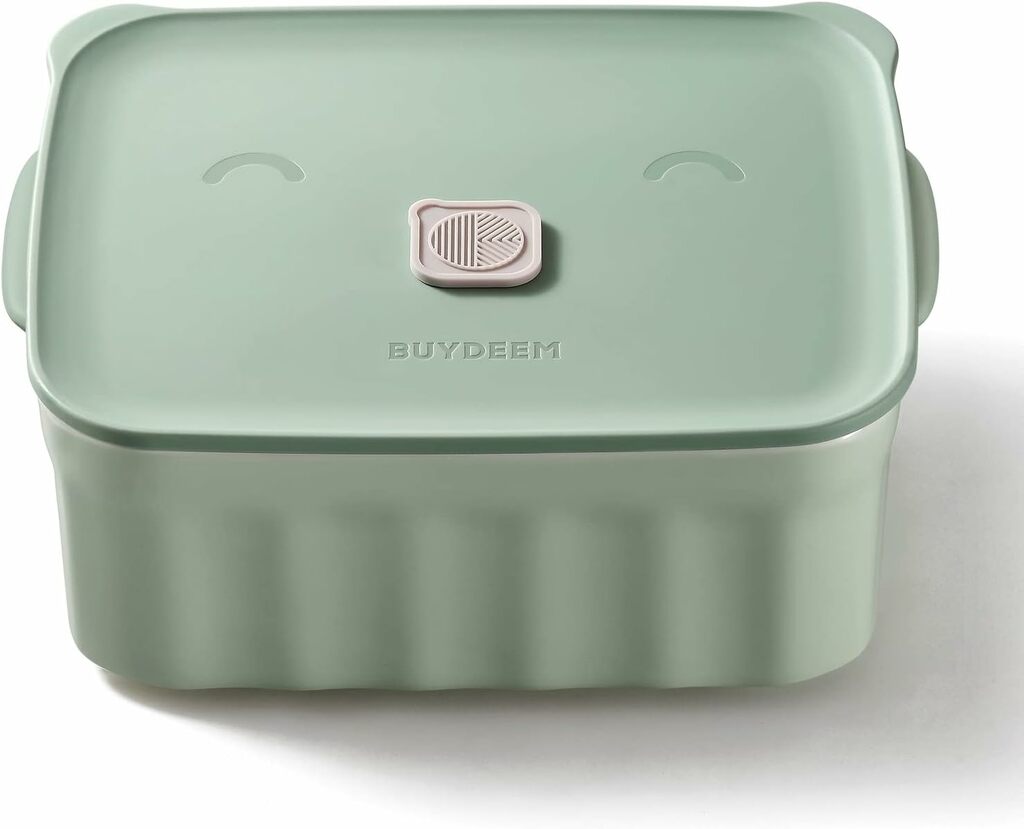 BUYDEEM Ceramic Food Storage Container with Airtight Lid, 28 oz Bento Lunch with Airlock Lid, Stackable Bento Box Microwaveable, Reusable and Dishwasher Safe, for Office Work and Travel, Cozy Greenish