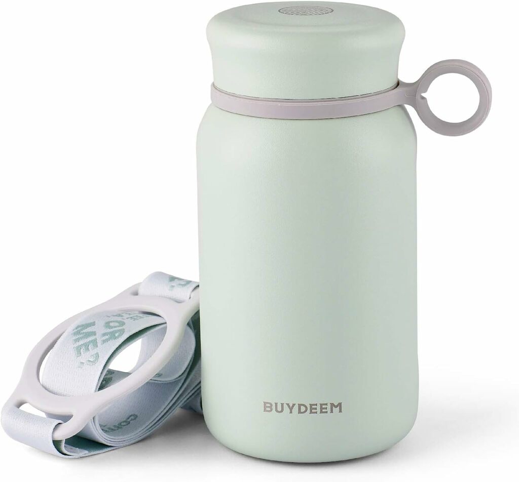BUYDEEM Born for Girls & Ladies, CD13 Thermos Water Bottle Tumbler Flask, Cute Unique Design, Wide Mouth with Screw-on Lid, Stainless Steel Coffee Tea Travel Mug, Cozy Greenish