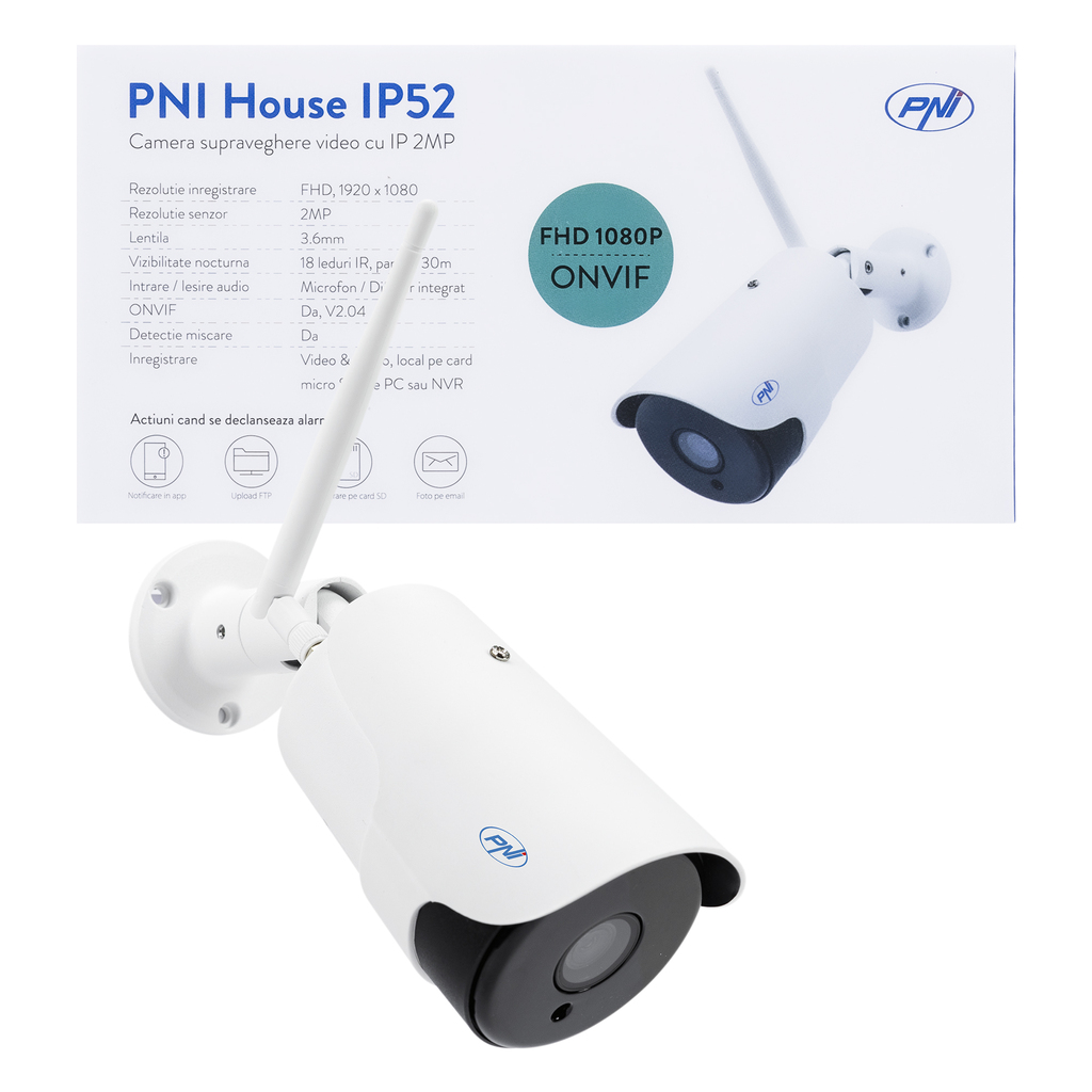 PNI House IP52 2MP 1080P wireless video surveillance camera with outdoor and indoor IP and microSD slot, night mode