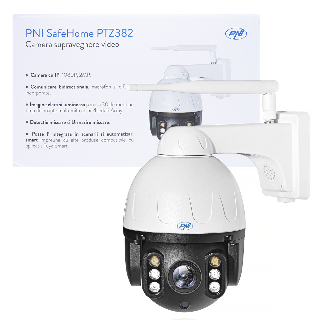 PNI SafeHome PTZ382 1080P WiFi video surveillance camera, internet control, Tuya Smart dedicated application, integration in scenarios and smart automation with other Tuya compatible products